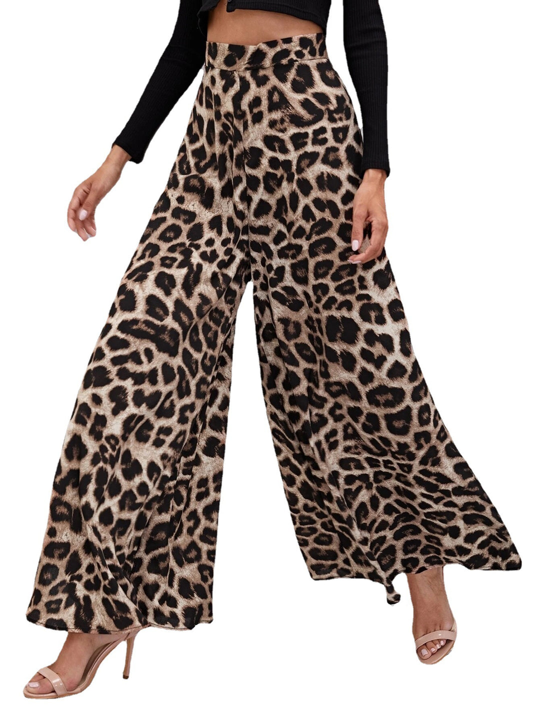 Damen Weitbeinige Hose im trendigen Leopardenmuster R&B