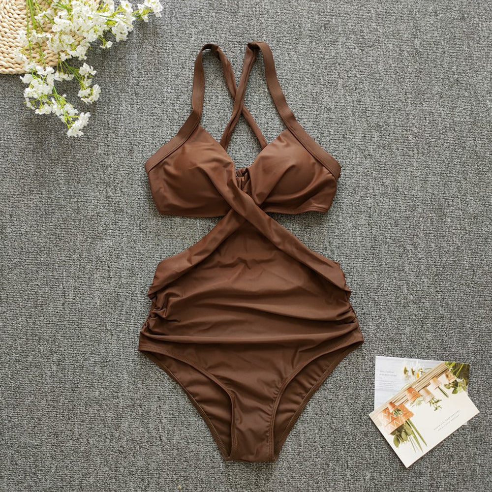 Damen Einteiler Badeanzug mit gekreuztem Design R&B