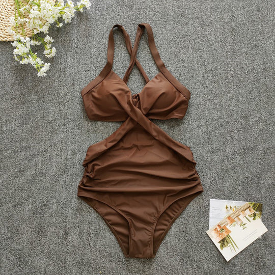 Damen Einteiler Badeanzug mit gekreuztem Design R&B