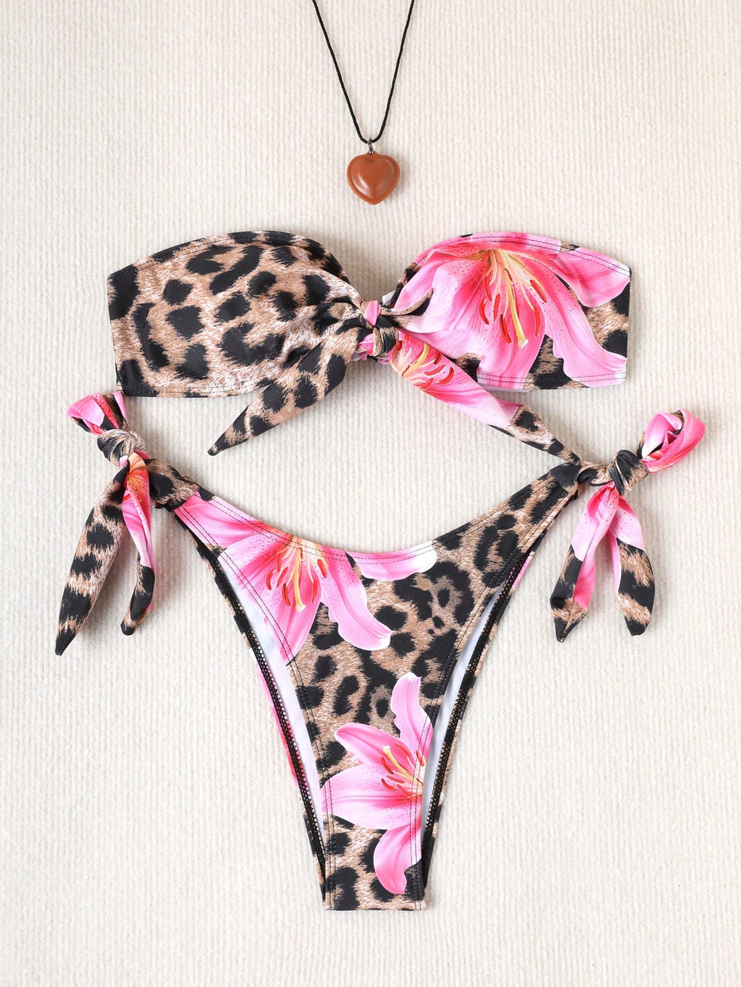 Damen Bikini-Set mit floralem Leopardenmuster und verstellbaren Trägern R&B