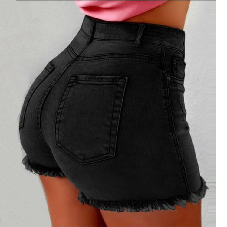Damen High-Waist Denim-Shorts mit fransigem Saum R&B