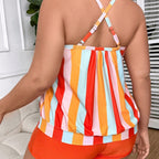 Damen Tankini-Set mit verspieltem Streifenmuster und eleganter Badeshorts R&B