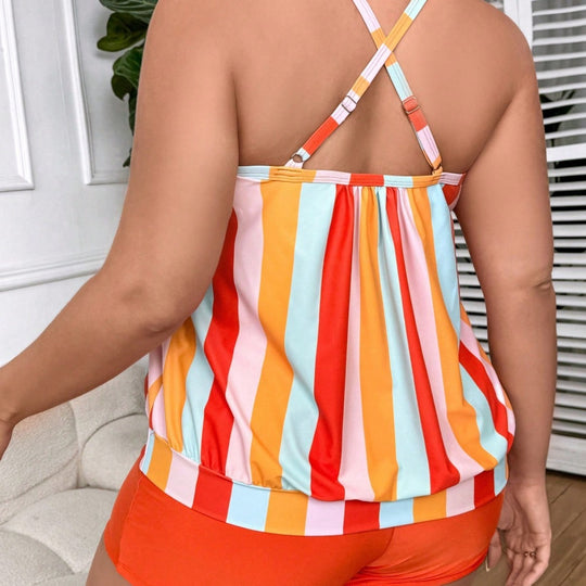 Damen Tankini-Set mit verspieltem Streifenmuster und eleganter Badeshorts R&B