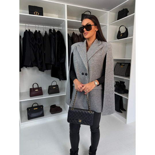 Damen zweireihiger Cape Blazer R&B