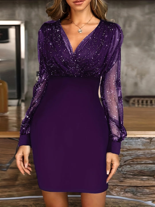 Damen Glitzerndes Cocktailkleid mit transparenten Ärmeln R&B