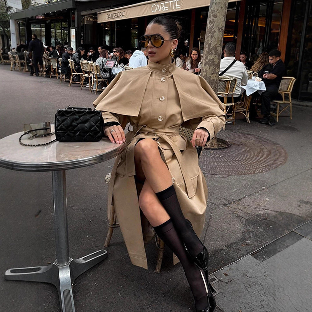 Damen eleganter Trenchcoat mit asymmetrischem Umhang R&B