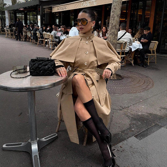Damen eleganter Trenchcoat mit asymmetrischem Umhang R&B