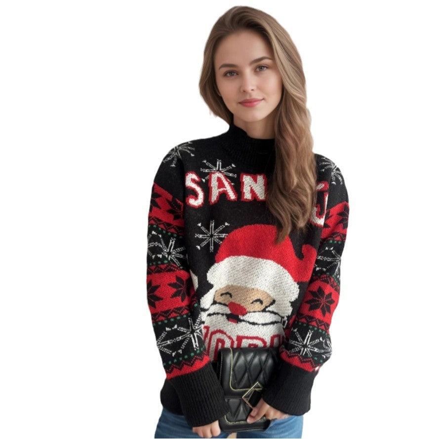 Damen weihnachtlicher Pullover mit festlichem Santa-Motiv und strukturiertem Design R&B