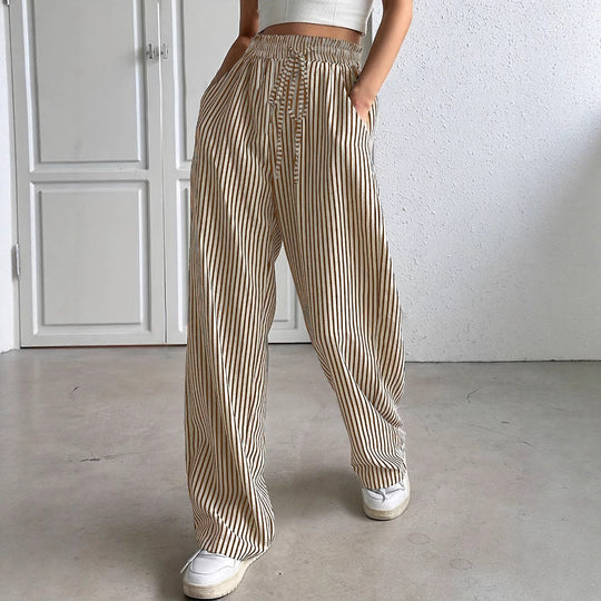 Damen weite Streifenhose mit Gummizug und Seitentaschen R&B