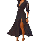 Damen Maxikleid mit elegantem V-Ausschnitt und hohem Schlitz R&B