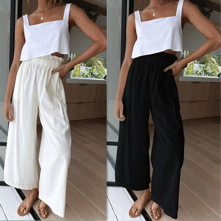 Damen Hochtaillierte Palazzo-Hose mit elastischem Bund und seitlichen Taschen R&B