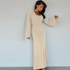 Damen Elegantes Maxikleid mit extra weitem Ärmel und trendiger Rippstruktur R&B