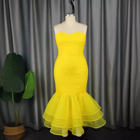 Damen Elegantes Mermaid-Kleid mit Rüschenabsatz R&B
