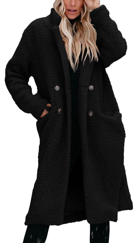 Damen Oversized Teddy-Mantel mit Knopfverschluss und praktischen Taschen R&B
