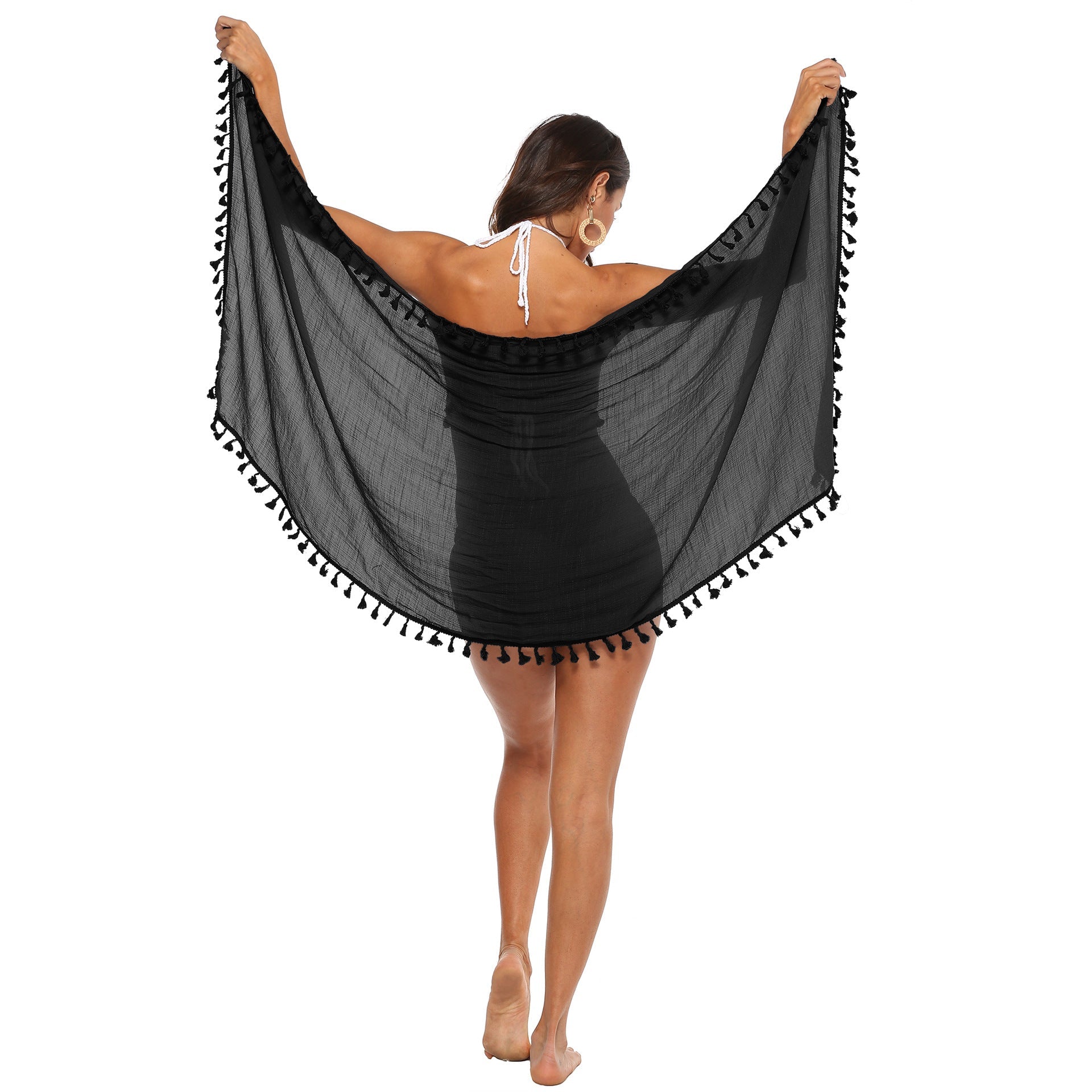 Damen luftiger Strandsarong mit dekorativen Quasten R&B
