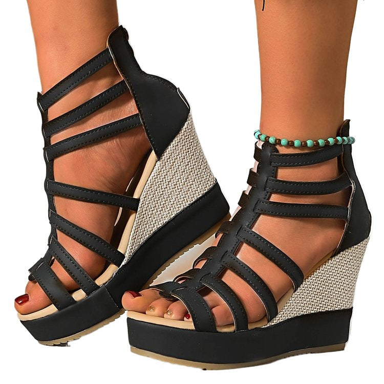 Damen Wedge-Sandalen mit geflochtenem Plateau R&B