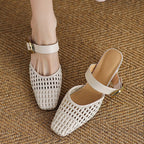 Damen elegante Mules mit modischem Geflecht und komfortablem Blockabsatz R&B