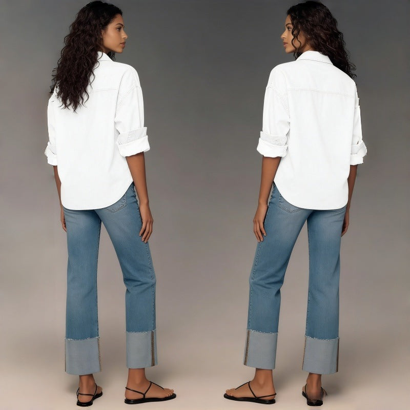Damen Designer Jeans im modernen Boyfriend-Stil mit einzigartigen Detailverarbeitungen R&B