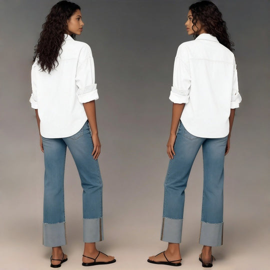 Damen Designer Jeans im modernen Boyfriend-Stil mit einzigartigen Detailverarbeitungen R&B