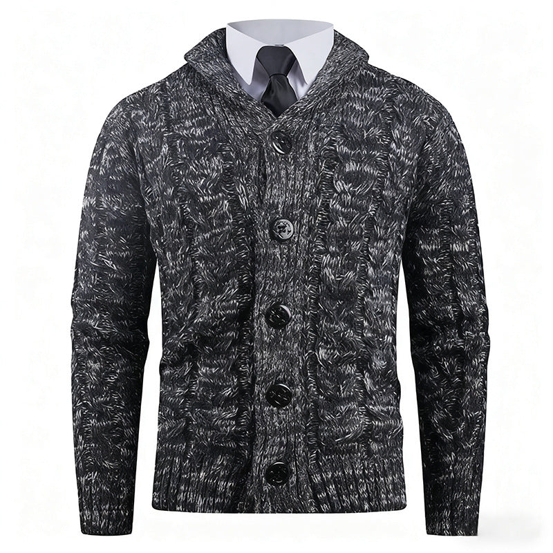 Herren Strickjacke mit Zopfmuster und schickem Schalkragen R&B