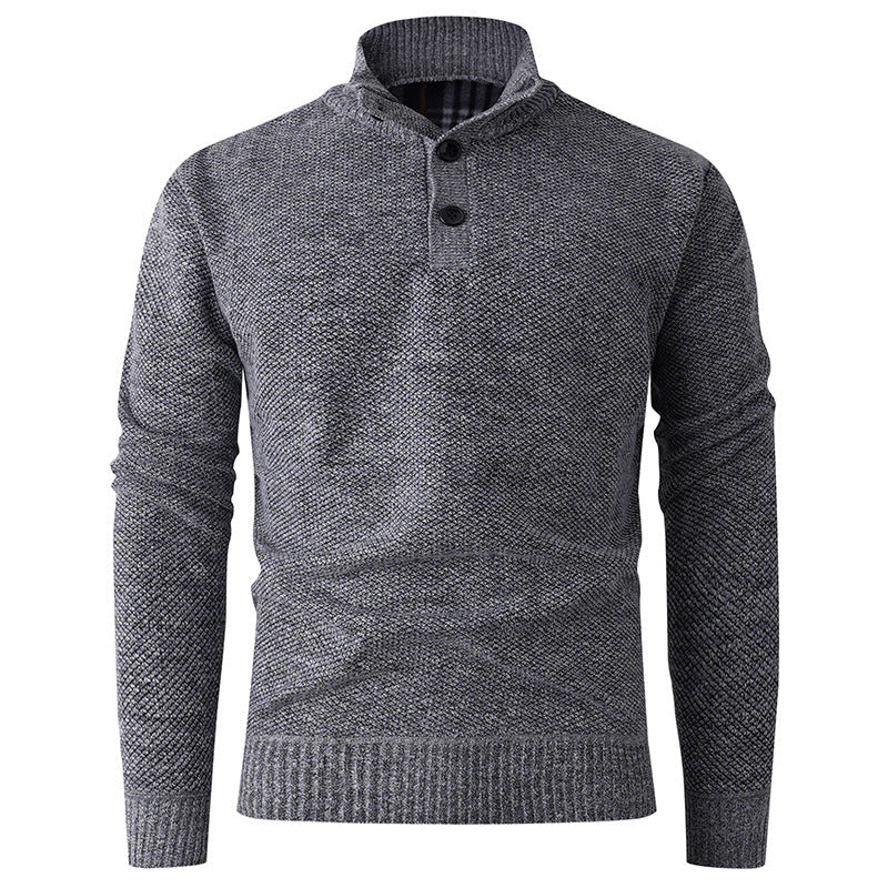 Herren Strickpullover mit hohem Kragen und durchgehendem Knopfverschluss R&B