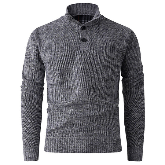 Herren Strickpullover mit hohem Kragen und durchgehendem Knopfverschluss R&B