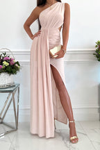 R&B | Elegante Formelle Einfarbige Asymmetrische Einseitige Unregelmäßige Kleid Kleider- 7 Farben