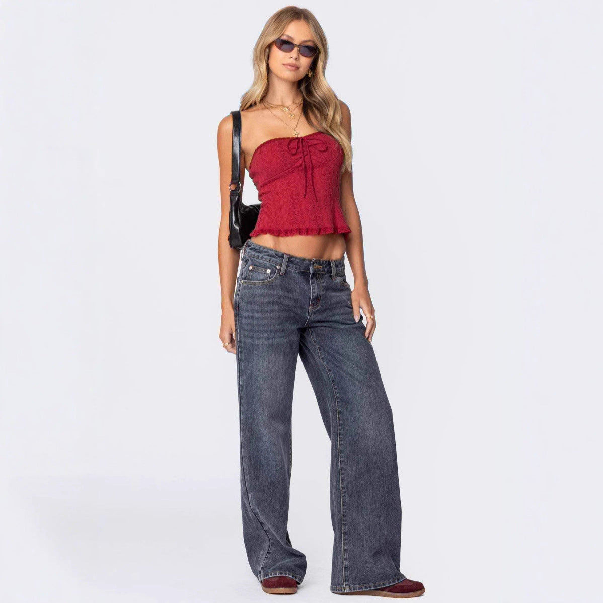 Damen Weite High-Waist Jeans mit praktischen Taschen