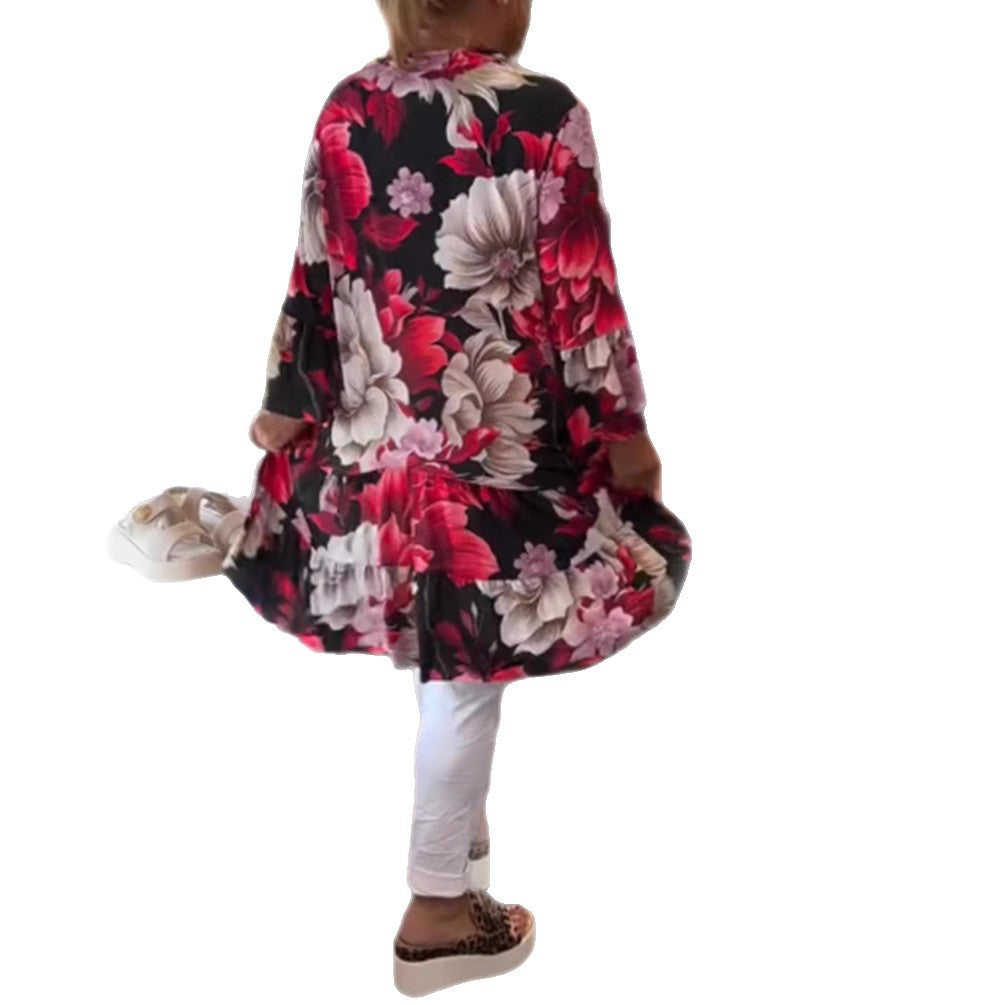 Damen nan schwingendes Tunika-Kleid im Babydoll-Stil mit V-Ausschnitt und Stufenvolants R&B