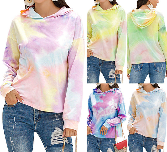 Damen lässiger Kapuzenpullover mit modernem Tie-Dye-Design R&B
