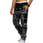 Herren nan Cargo-Jogginghose mit Paisley-Muster, elastischem Bund, multiple Reißverschluss- und Klappentaschen R&B