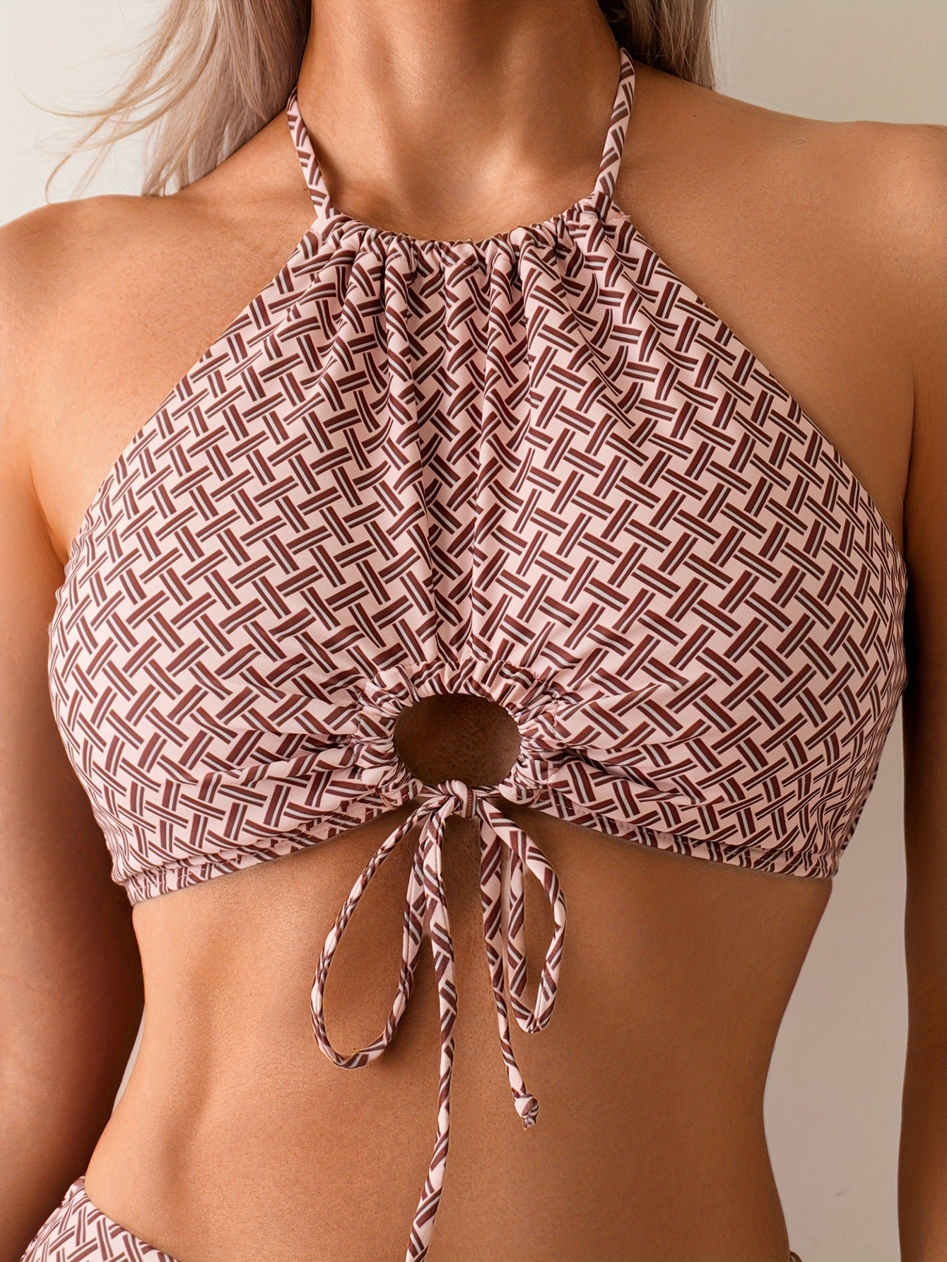 Damen Hochtailliertes Bikini-Set mit dekorativem Ausschnitt R&B