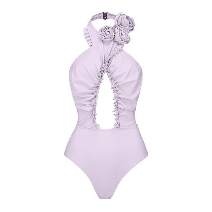 Damen Hochwertiger einteiliger Badeanzug mit außergewöhnlichem Schnitt und floralen Details R&B