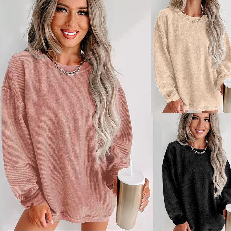 Damen lässiger Sweatshirt mit feiner Rippstruktur und komfortablem Schnitt R&B
