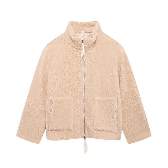 Damen Kuschelige Fleecejacke mit hohe Kragen und praktischen Taschen R&B