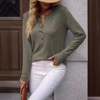 Damen Bequemes Langarmshirt mit Knopfdetail R&B