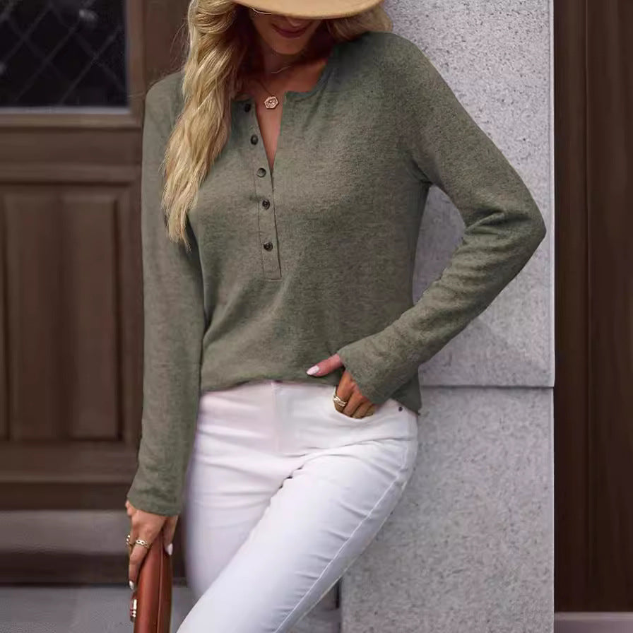 Damen Bequemes Langarmshirt mit Knopfdetail R&B