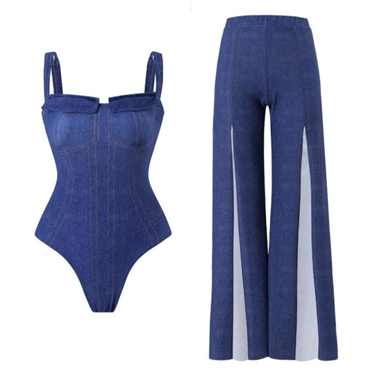 Damen Badeanzug-Set mit figurformendem Schnitt und eleganten Palazzohosen R&B