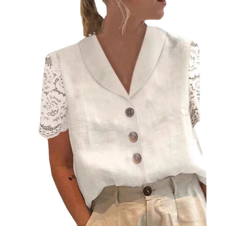 Damen Bluse mit Spitzenärmeln und raffinierten Knopfdetails Heidi-Mode
