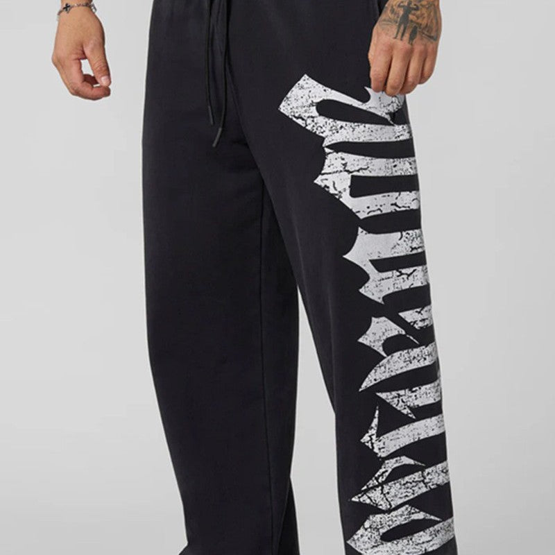 Herren nan weite Sweathose aus angerautem Fleece mit seitlichem Vintage-Print und Kordelbund R&B