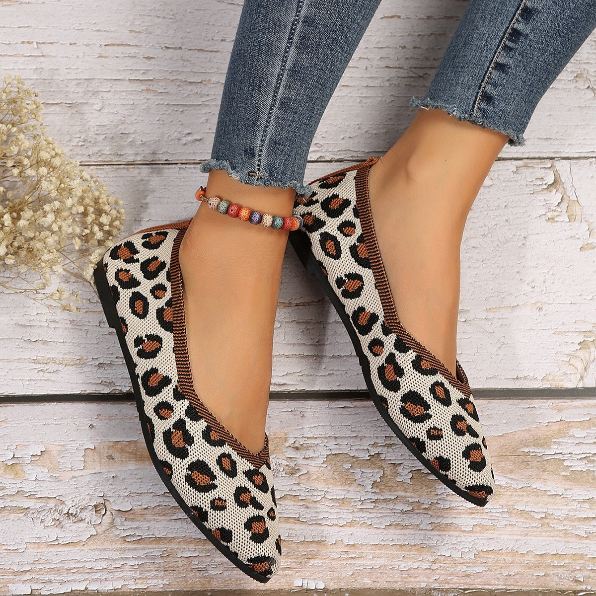 Damen modische spitze Ballerinas mit elastischem Strickdesign R&B