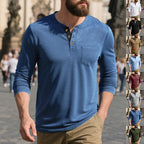 Herren Langarm-Henley-Shirt aus weichem Baumwollmix mit praktischer Brusttasche R&B