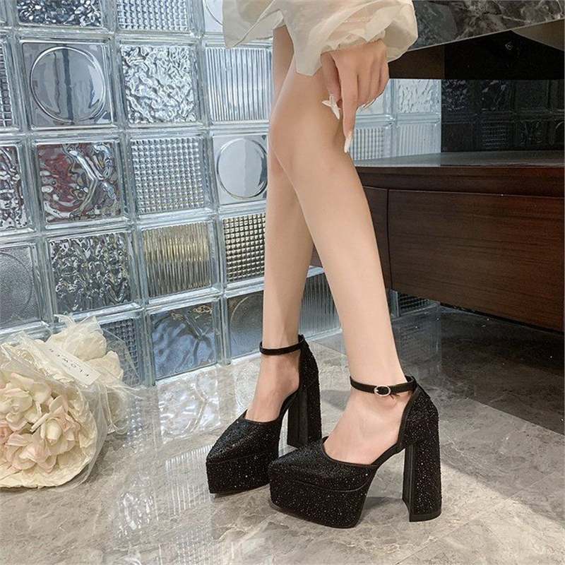 Damen Plateau-Pumps mit glitzerndem Strass-Design R&B