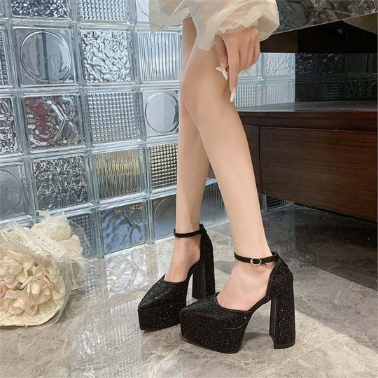 Damen Plateau-Pumps mit glitzerndem Strass-Design R&B