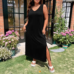Damen luftiges Maxikleid mit V-Ausschnitt und seitlichem Schlitz R&B