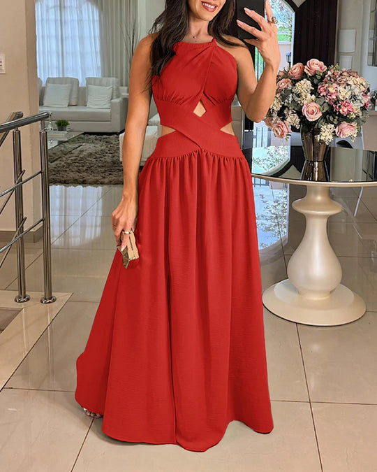 Damen Maxikleid mit eleganter Überkreuzung und modischem Ausschnitt R&B
