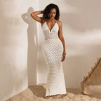 Damen elegantes gehäkeltes Strandkleid mit tiefem V-Ausschnitt R&B