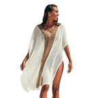 Damen Strandkleid mit romantischem Häkelmuster und voluminösen Ärmeln R&B