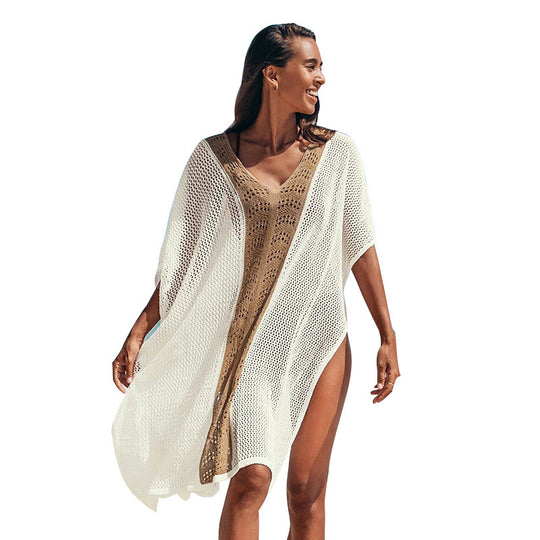 Damen Strandkleid mit romantischem Häkelmuster und voluminösen Ärmeln R&B