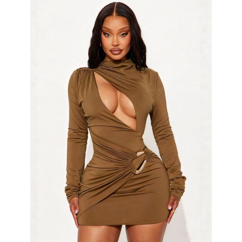 Damen Enganliegendes Minikleid mit raffiniertem Wickeldesign und tiefem Ausschnitt R&B